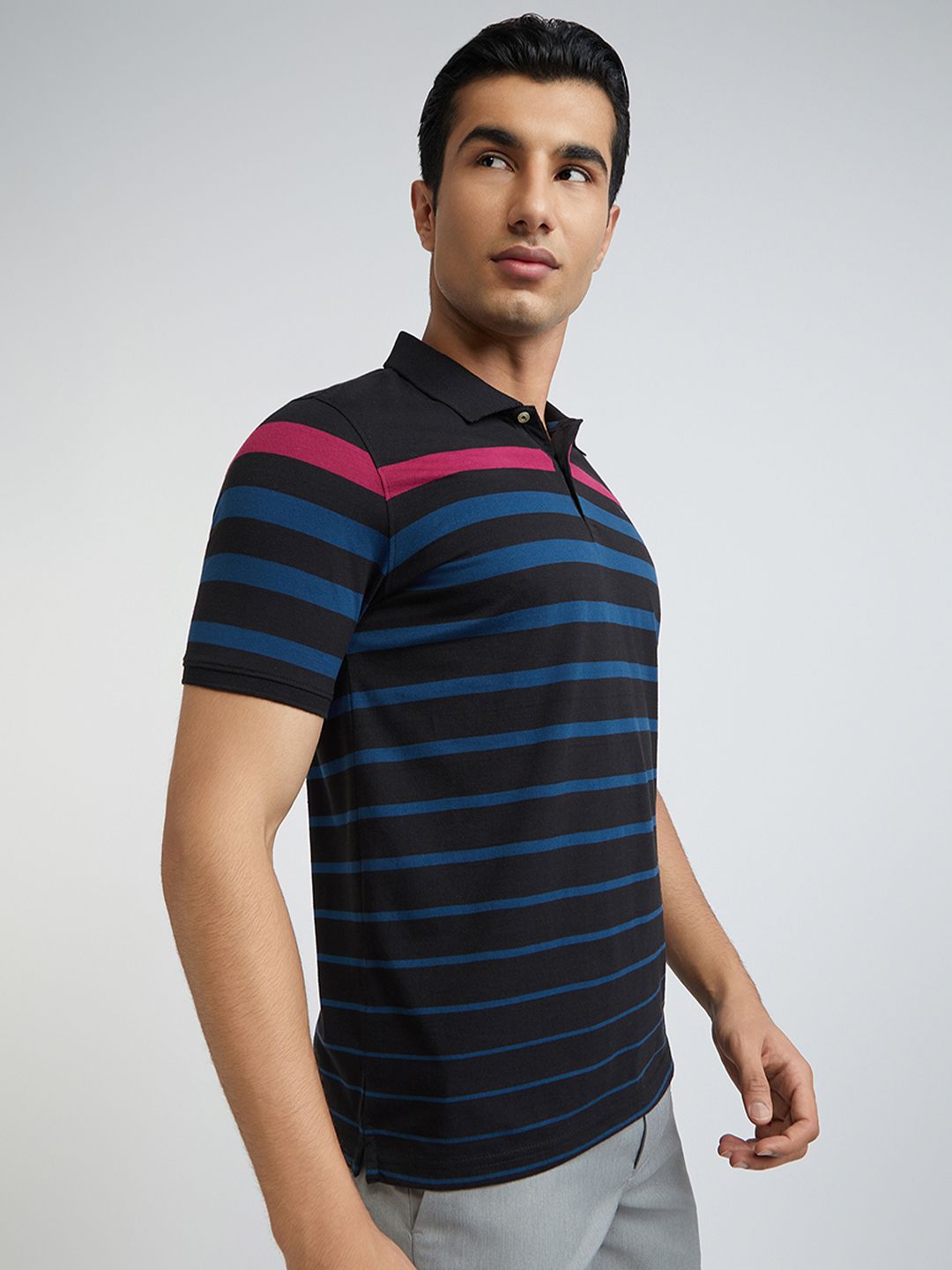 Park Avenue Striped Polo Collar Slim Fit T-shirt