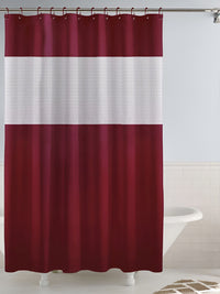 Story@home Maroon & White Shower Curtains With 12 Rings