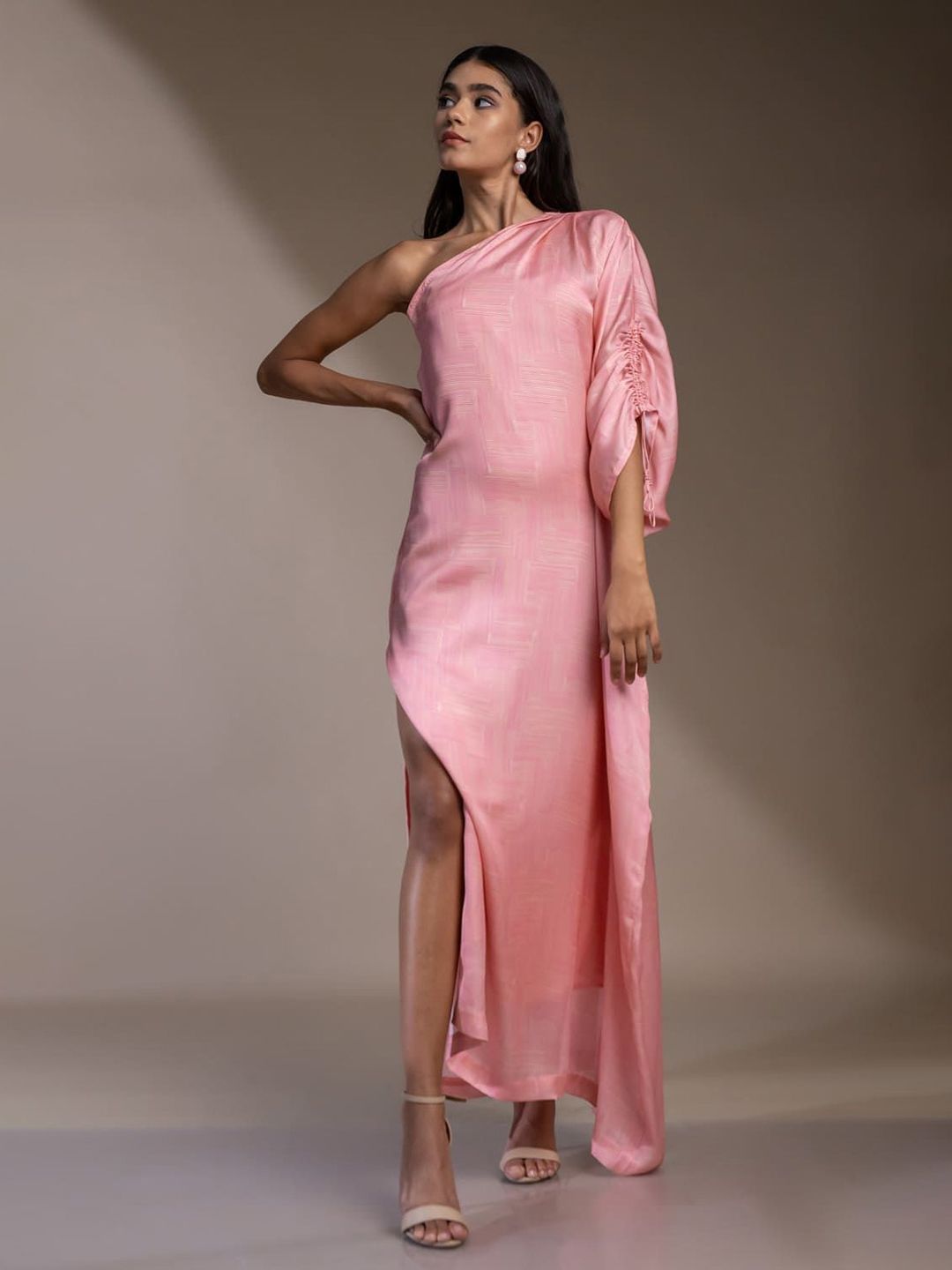 Mamicha Print One Shoulder Georgette Maxi Midi Dress