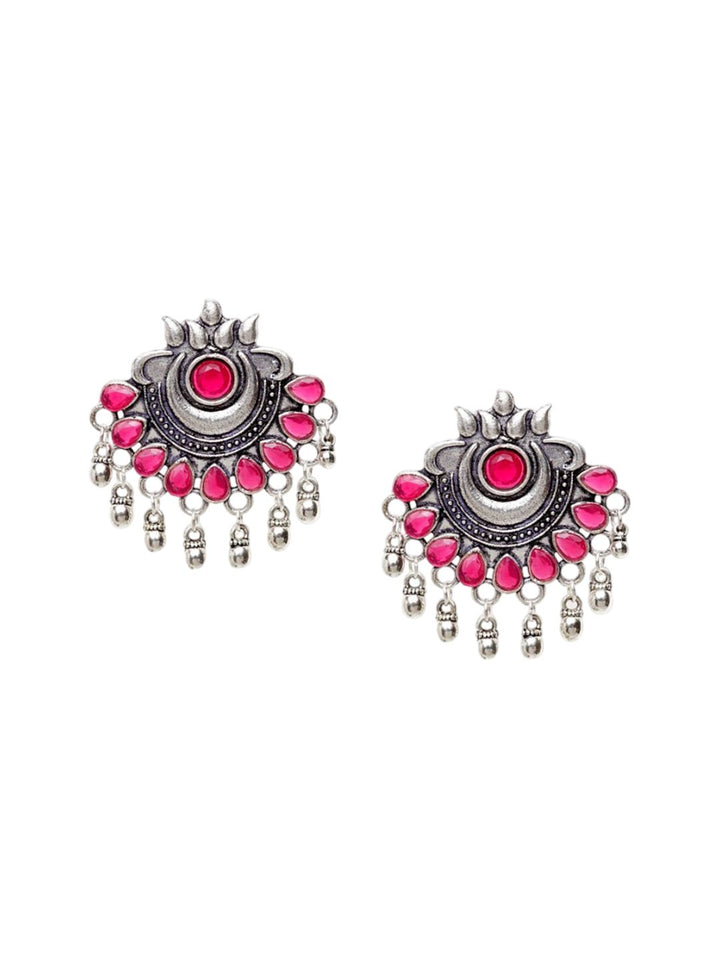 Anouk Silver-Plated Artificial Stones Studded & Beaded Contemporary Drop Earrings