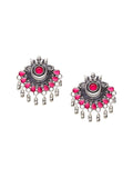 Anouk Silver-Plated Artificial Stones Studded & Beaded Contemporary Drop Earrings
