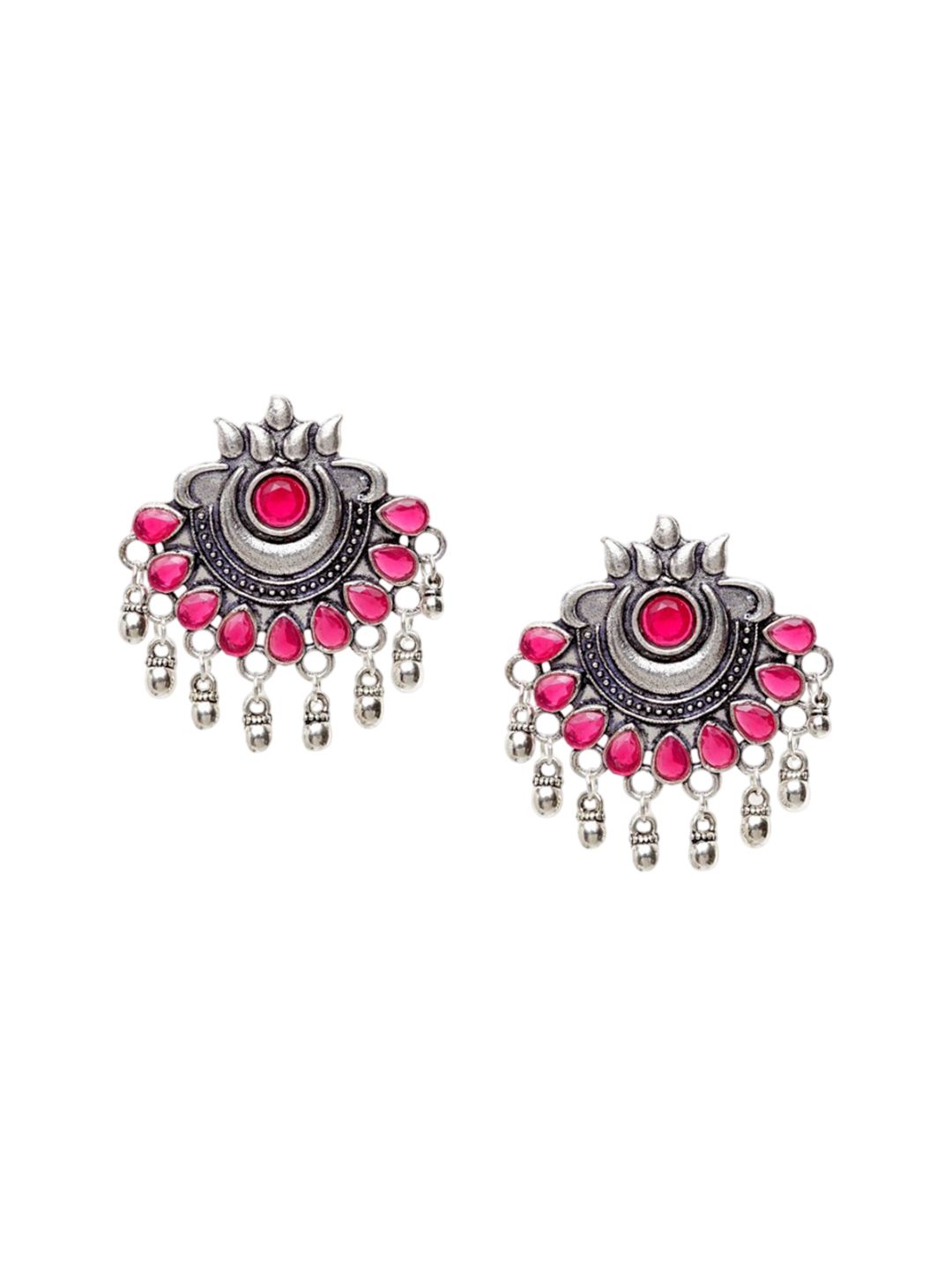 Anouk Silver-Plated Artificial Stones Studded & Beaded Contemporary Drop Earrings