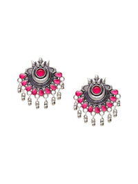 Anouk Silver-Plated Artificial Stones Studded & Beaded Contemporary Drop Earrings