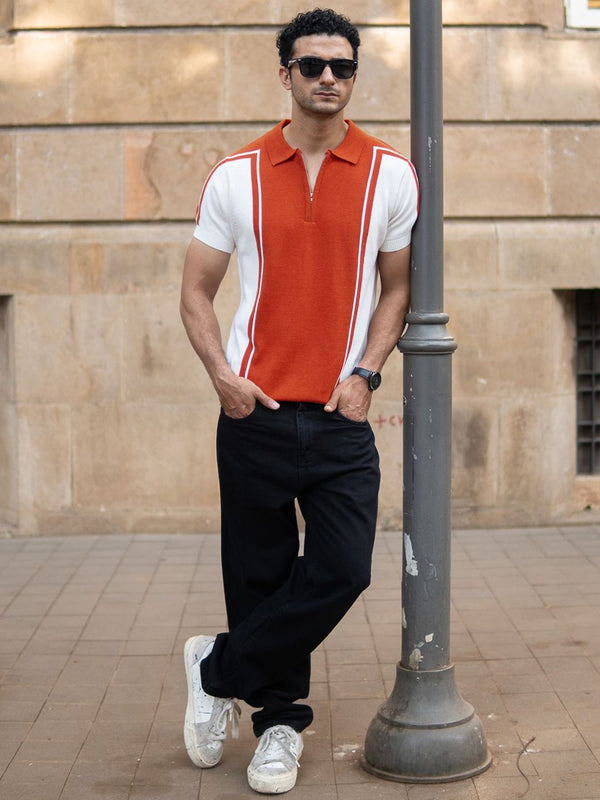 Powerlook SS25 Colourblocked Polo Collar T-Shirt Kapas Tulen