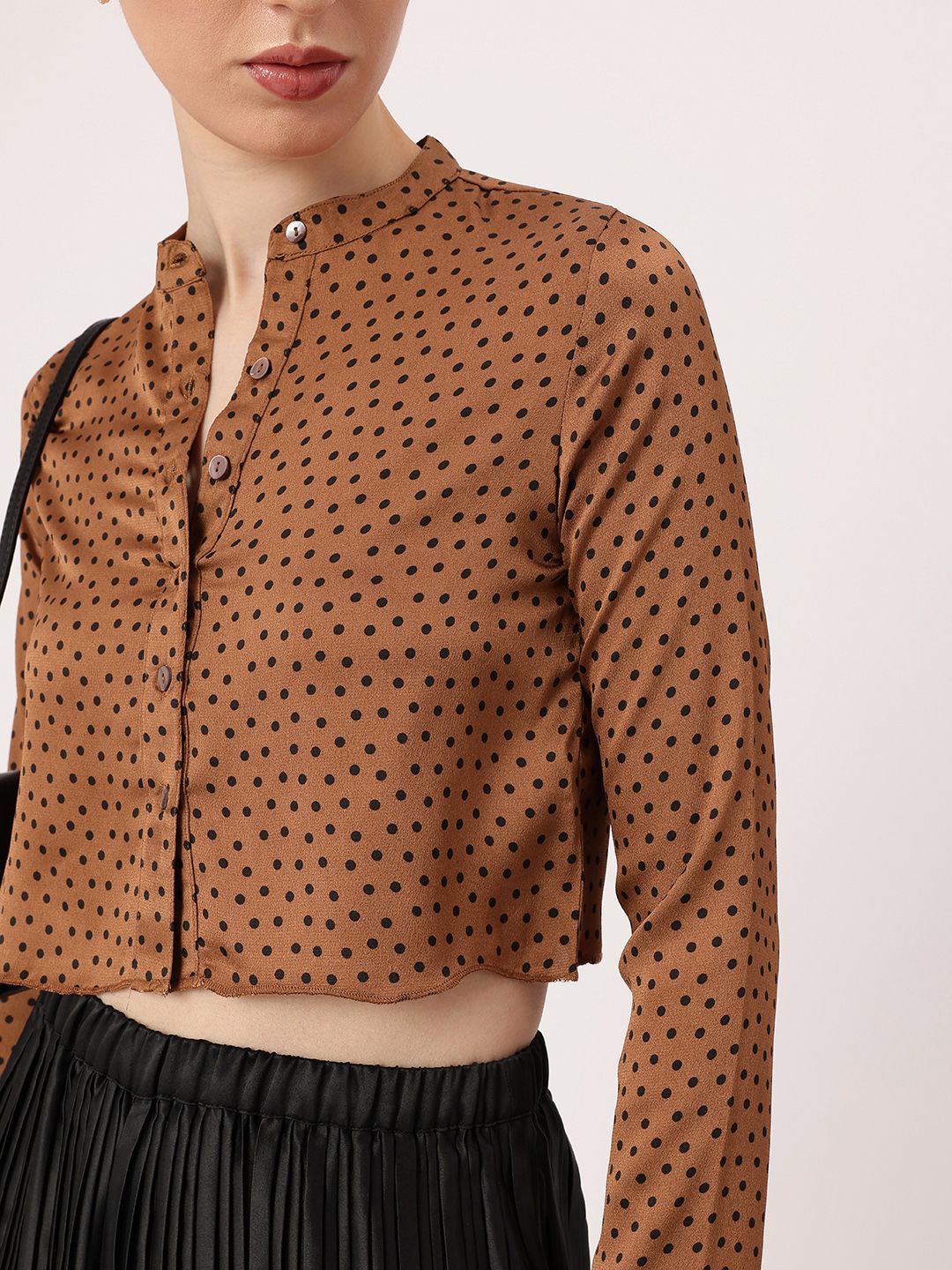 DressBerry Retro Charm Polka Dots Print Crop Shirt