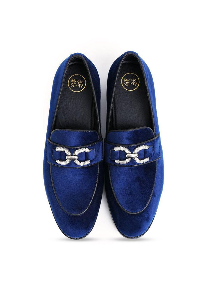 MONKSTORY Men Blue Crystal Bit Loafers