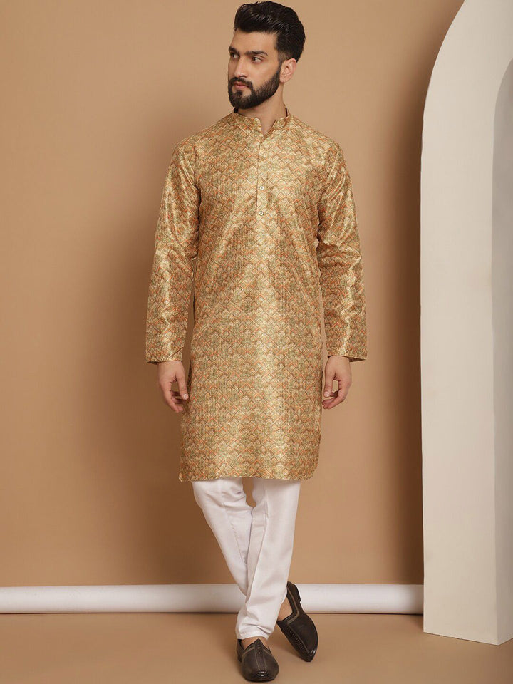 Kurta Lengan Panjang Kolar Mandarin Bercetak Motif Etnik Anouk dengan Churidar