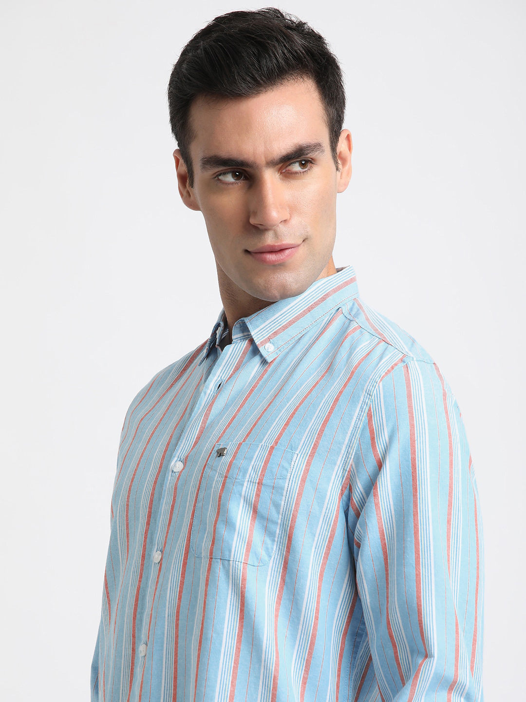 THE BEAR HOUSE Slim Fit Striped Spread Collar Cotton Casual Shirt
