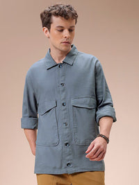 The Indian Garage Co Men Regular Fit Solid Double Flap Pocket Resortwear Overshirt