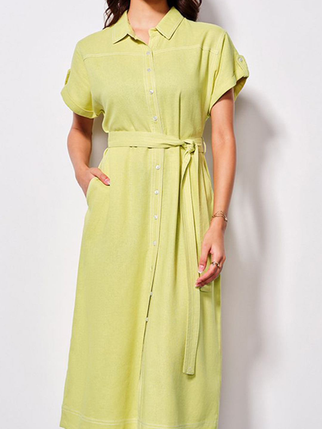 AND Women Shirt Collar Wrap Midi Dress