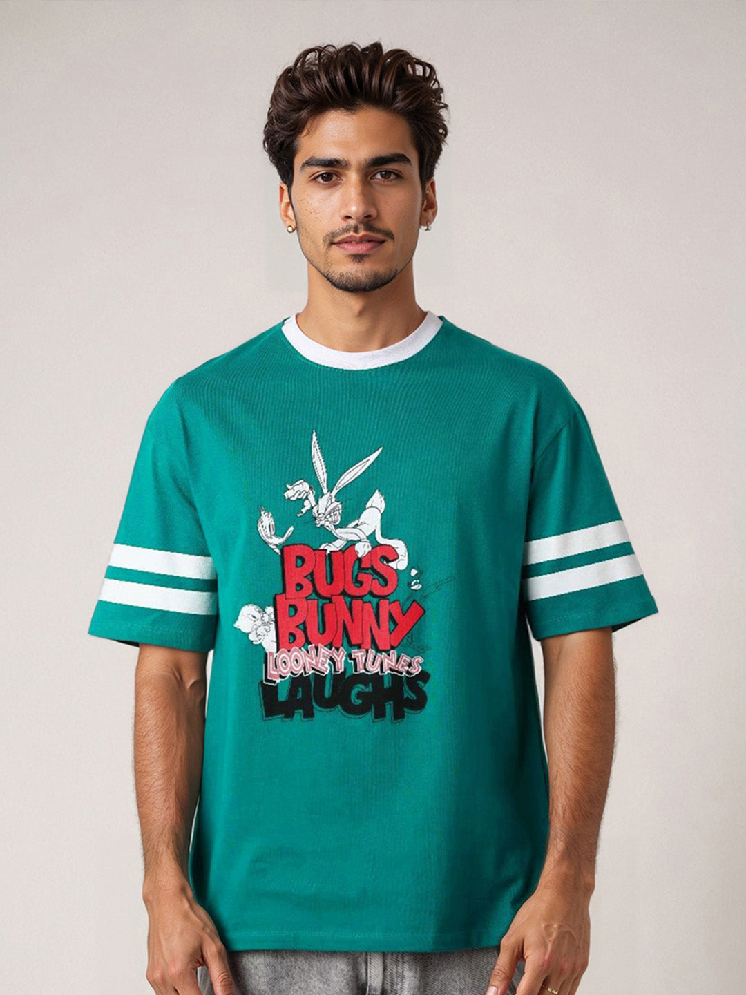 The Indian Garage Co Men Bugs Bunny Graphic Printed Pure Cotton Relaxed Fit T-shirt