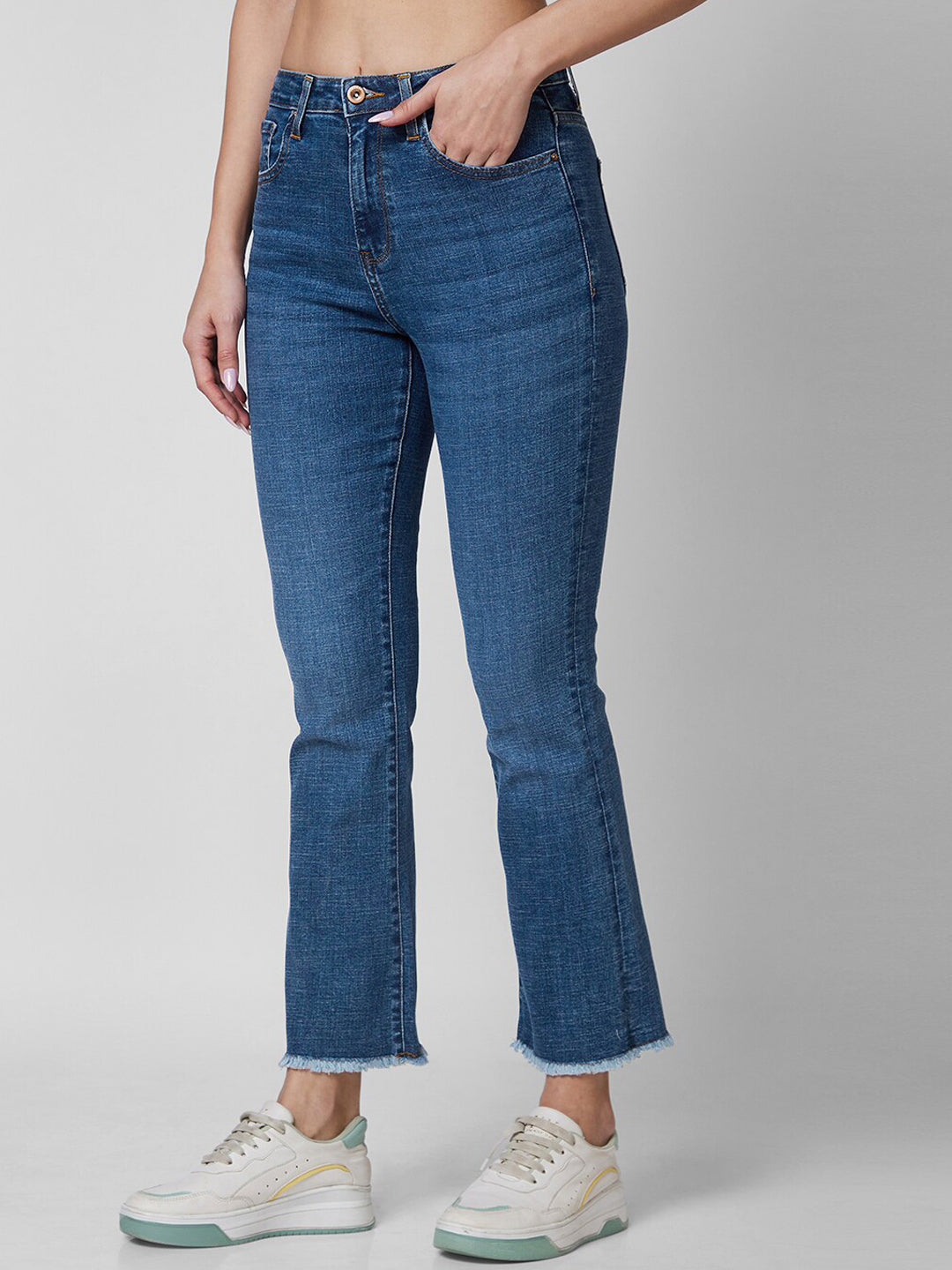 SPYKAR Women Bootcut Mid Rise Clean Look Light Fade Cropped Jeans