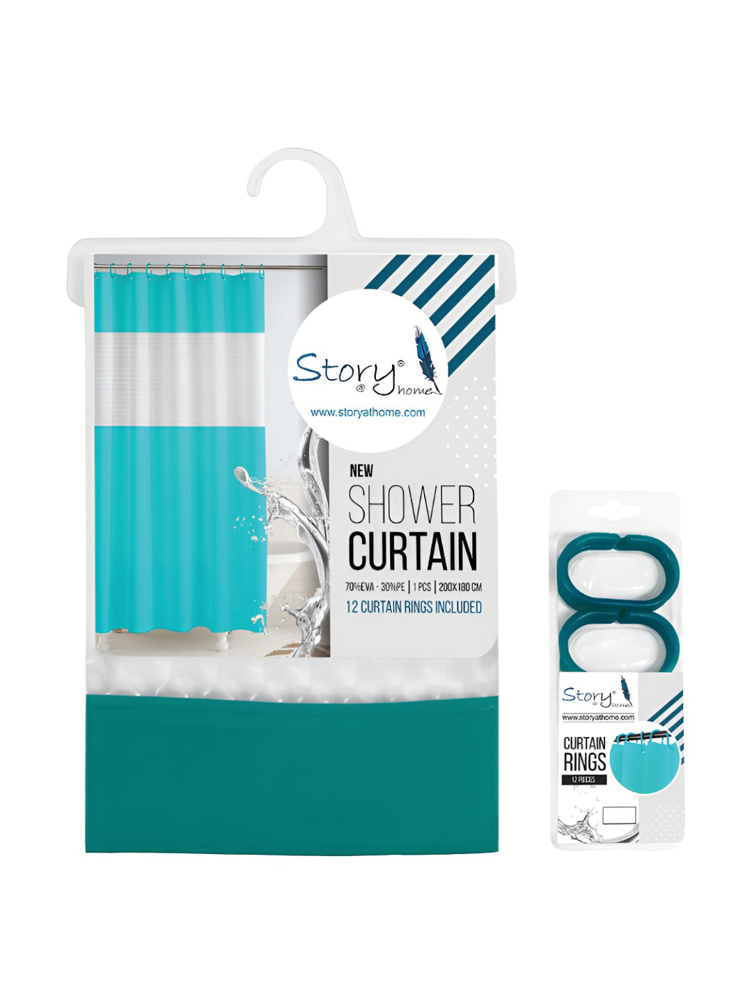 Story@home Green & White Waterproof Shower Curtains