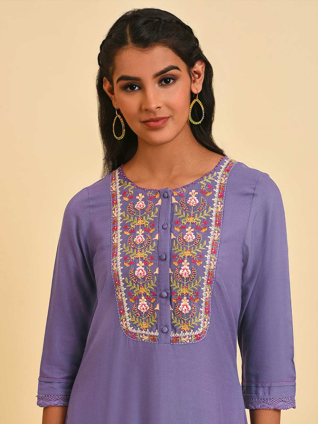 W Floral Beads Stones Embroidered Kurta