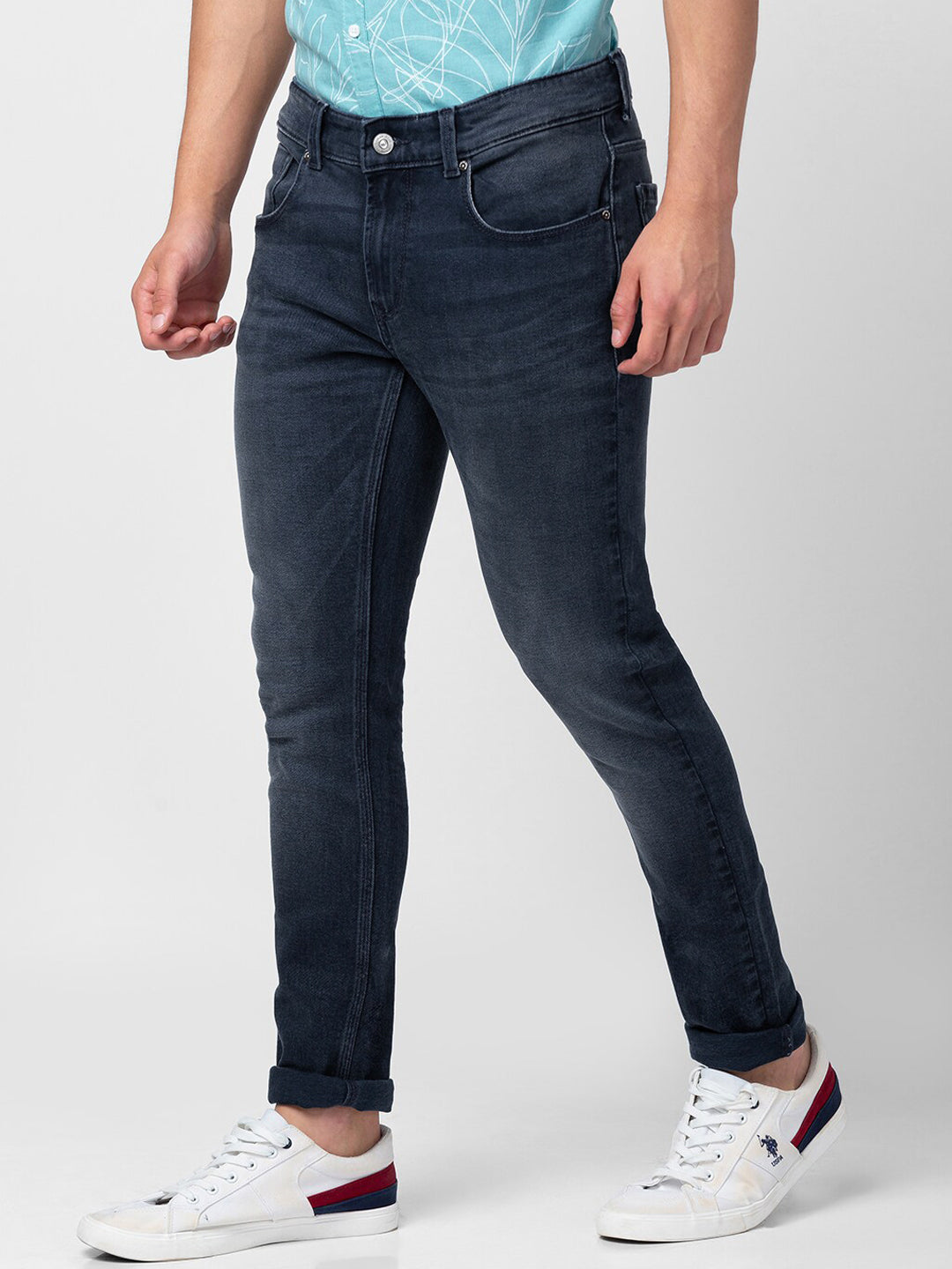 SPYKAR Men Blue & Grey Super Skinny Fit Low-Rise Light Fade Stretchable Jeans