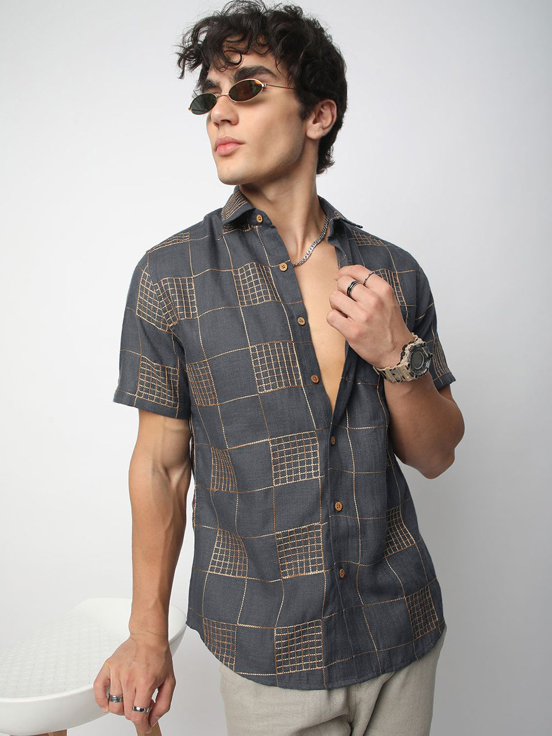 VASTRADO Men Classic Spread Collar Geometric Printed Pure Cotton Slim Fit Casual Shirt