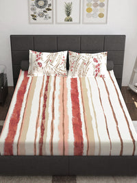Story@home Red Striped Cotton 144 TC Queen Bedsheet with 2 Pillow Covers-89 x 98 inches