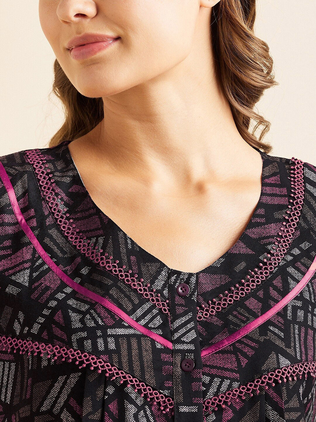 Sweet Dreams Red Geometric Printed Pure Cotton Maxi Nightdress