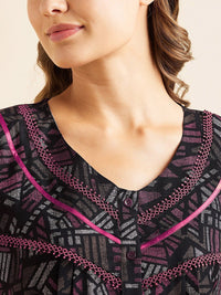 Sweet Dreams Red Geometric Printed Pure Cotton Maxi Nightdress