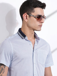 Thomas Scott Men Classic Slim Fit Spread Collar Micro Ditsy Printed Cotton Knitted Shirt