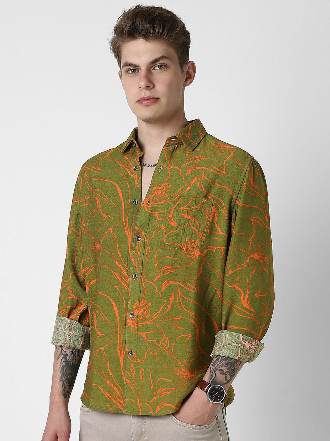 VASTRADO Men Classic Slim Fit  Printed Slim Collar Casual Shirt