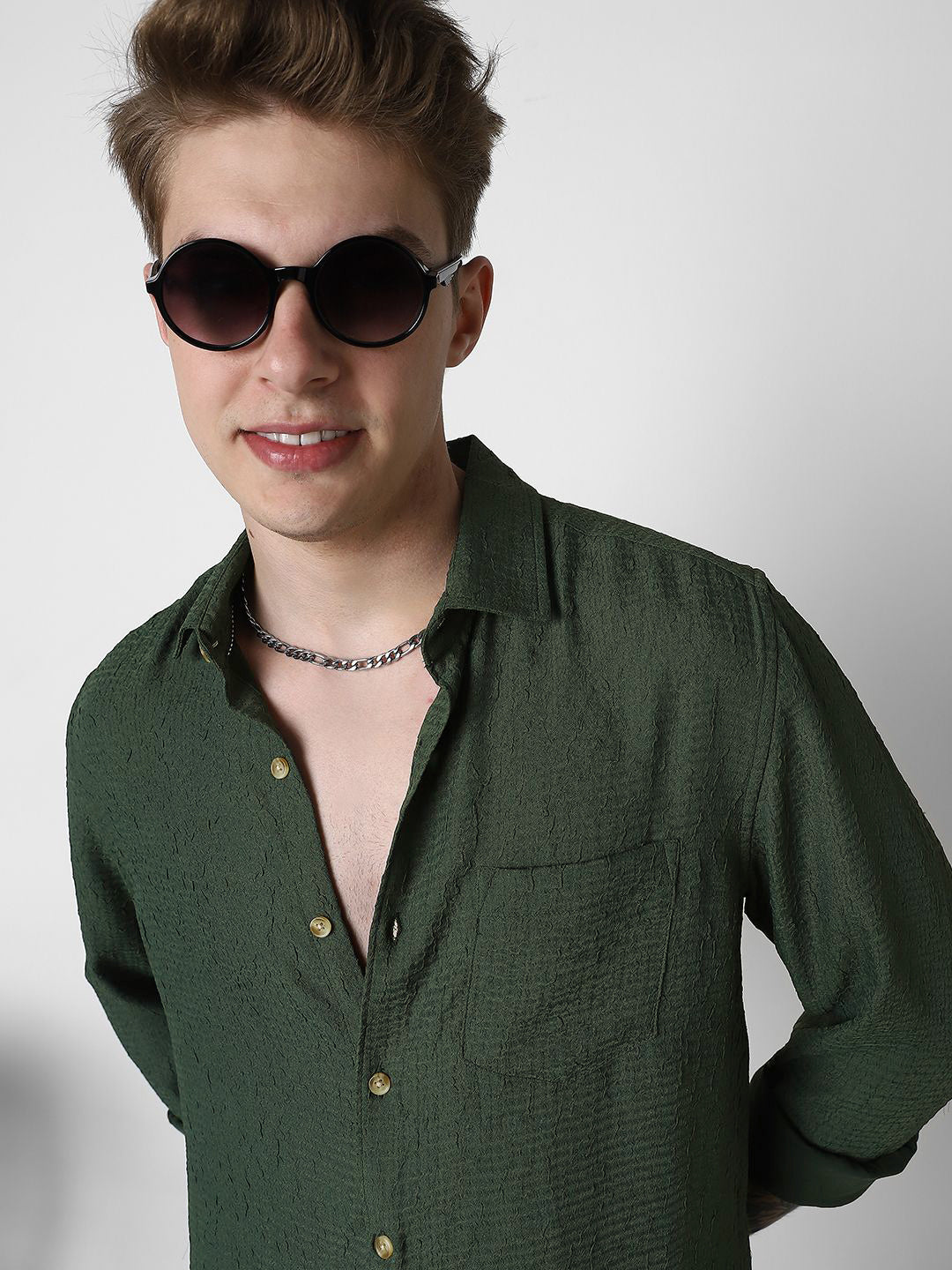 VASTRADO Men Classic Spread Collar Textured Slim Fit Casual Shirt
