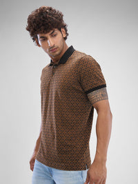 SPYKAR Men Abstract Printed Polo Collar Slim Fit T-shirt