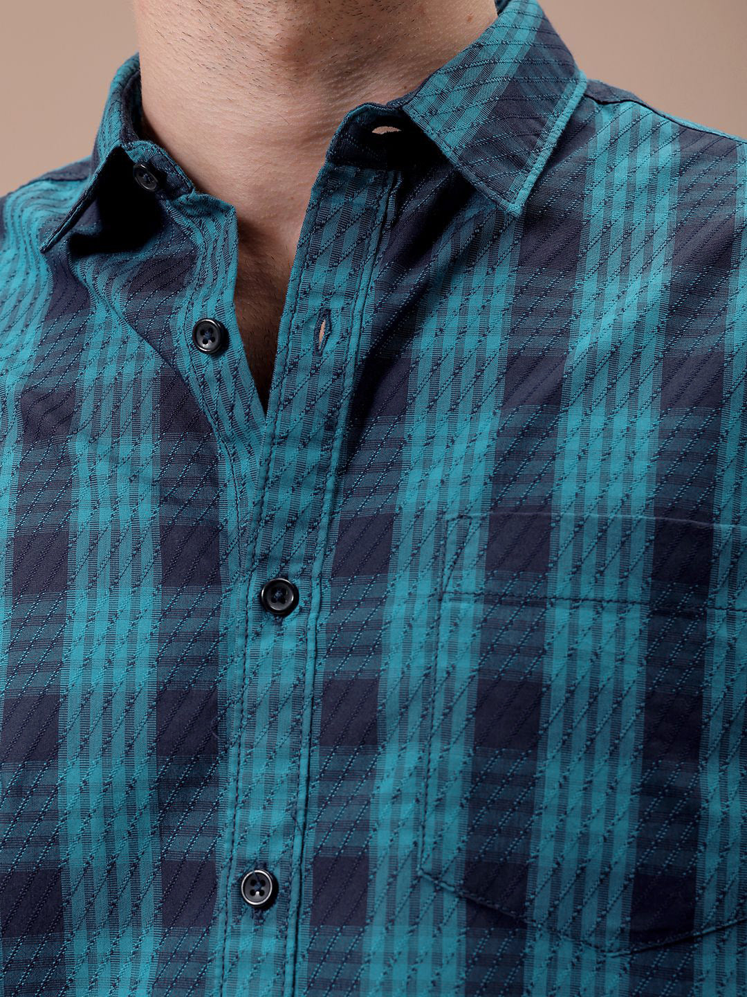 The Indian Garage Co Men Spread Collar Tartan Checked Cotton Slim Fit Casual Shirt
