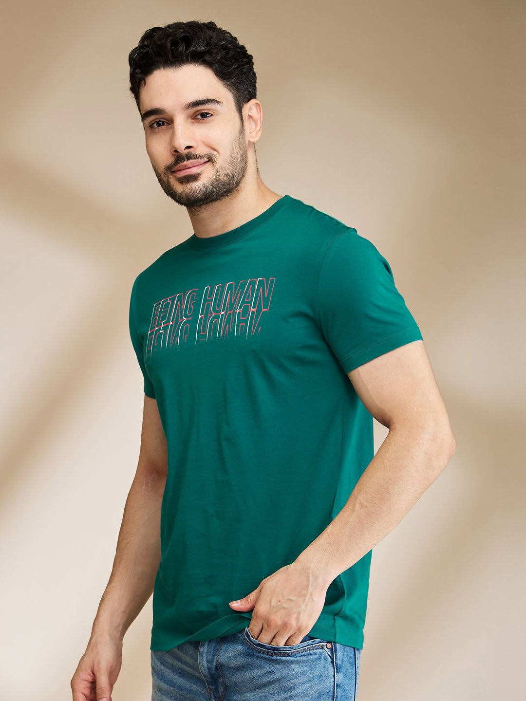 Being Human Men Typography Printed Applique T-shirt