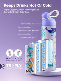 Pexpo Purple Printed Stainless Steel Double Wall Vacuum Water Bottle 470ml