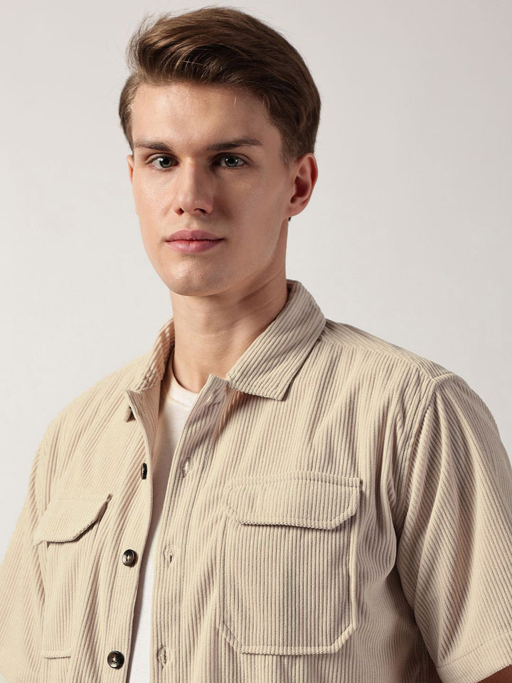 Thomas Scott Men Premium Corduroy Oversized Casual Shirt