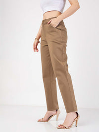 SASSAFRAS Women Beige Mid-Rise Tapered Fit Trousers