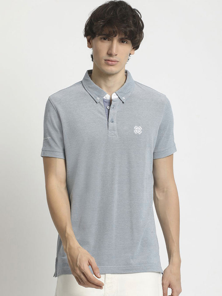 THE BEAR HOUSE Men Polo Collar Regular Fit Pure Cotton Solid T-shirt