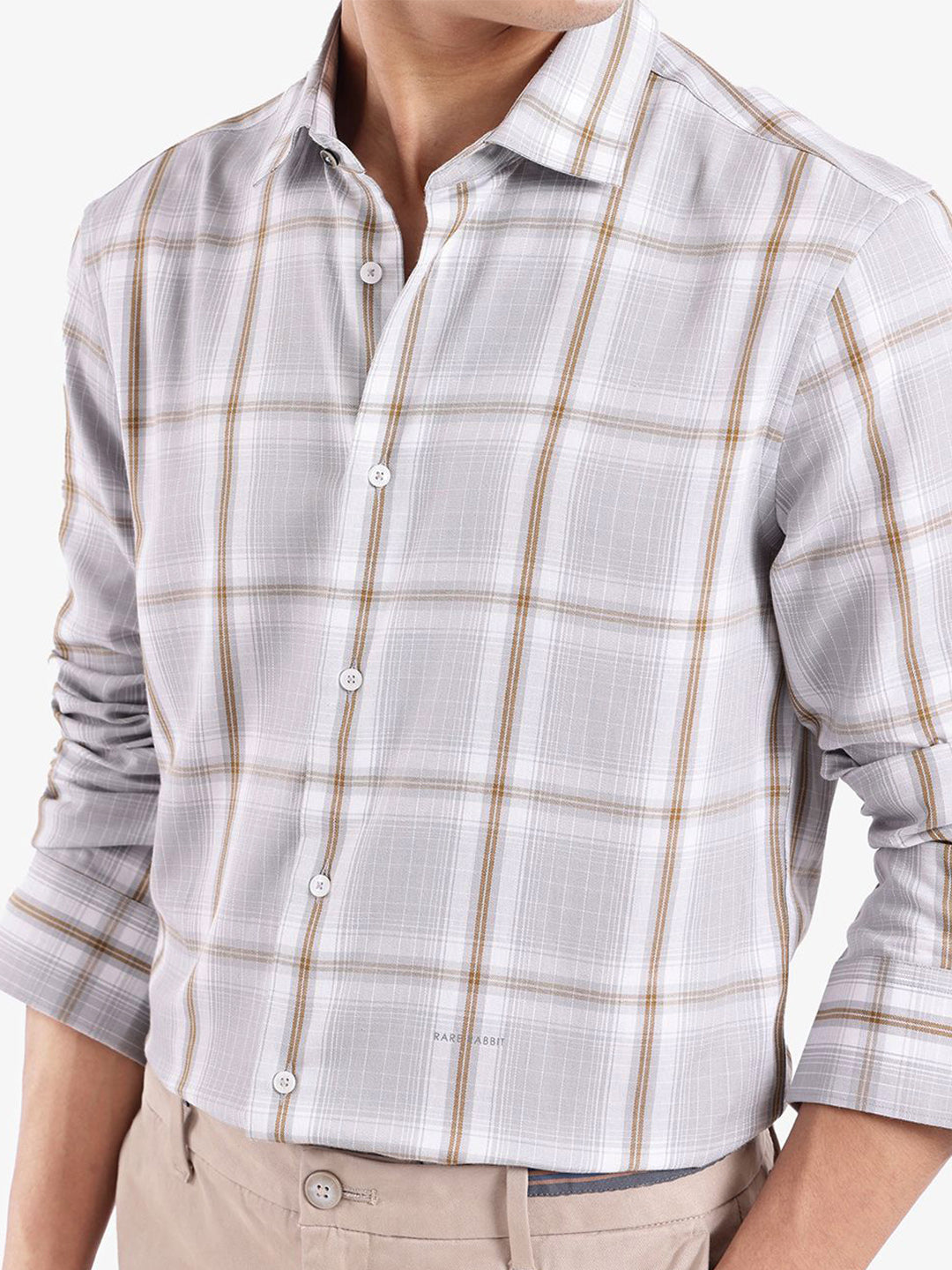 RARE RABBIT Men Comfort Spread Collar Checked Cotton Casual Shirt