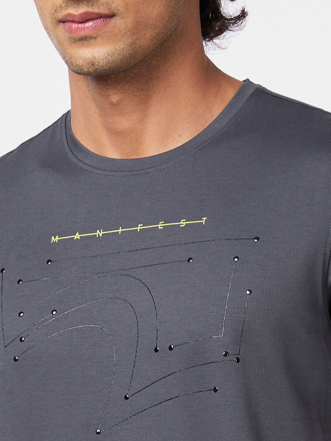 SPYKAR Round Neck Cotton Embellished Slim Fit T-shirt