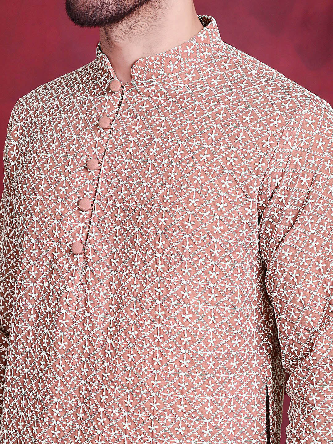 Jompers Geometric Embroidered Pure Cotton Chikankari Kurta