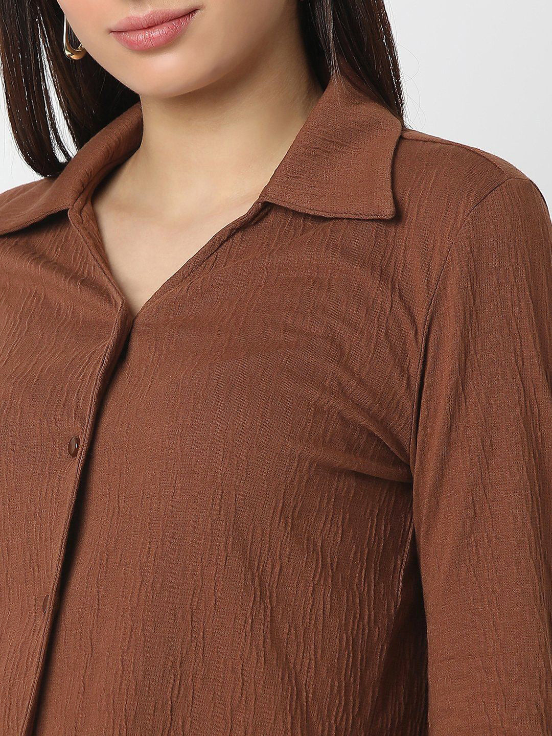 SPYKAR Women Slim Fit Spread Collar Textured Casual Shirt