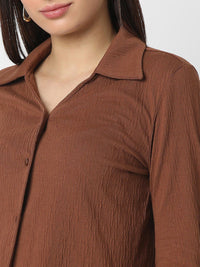 SPYKAR Women Slim Fit Spread Collar Textured Casual Shirt