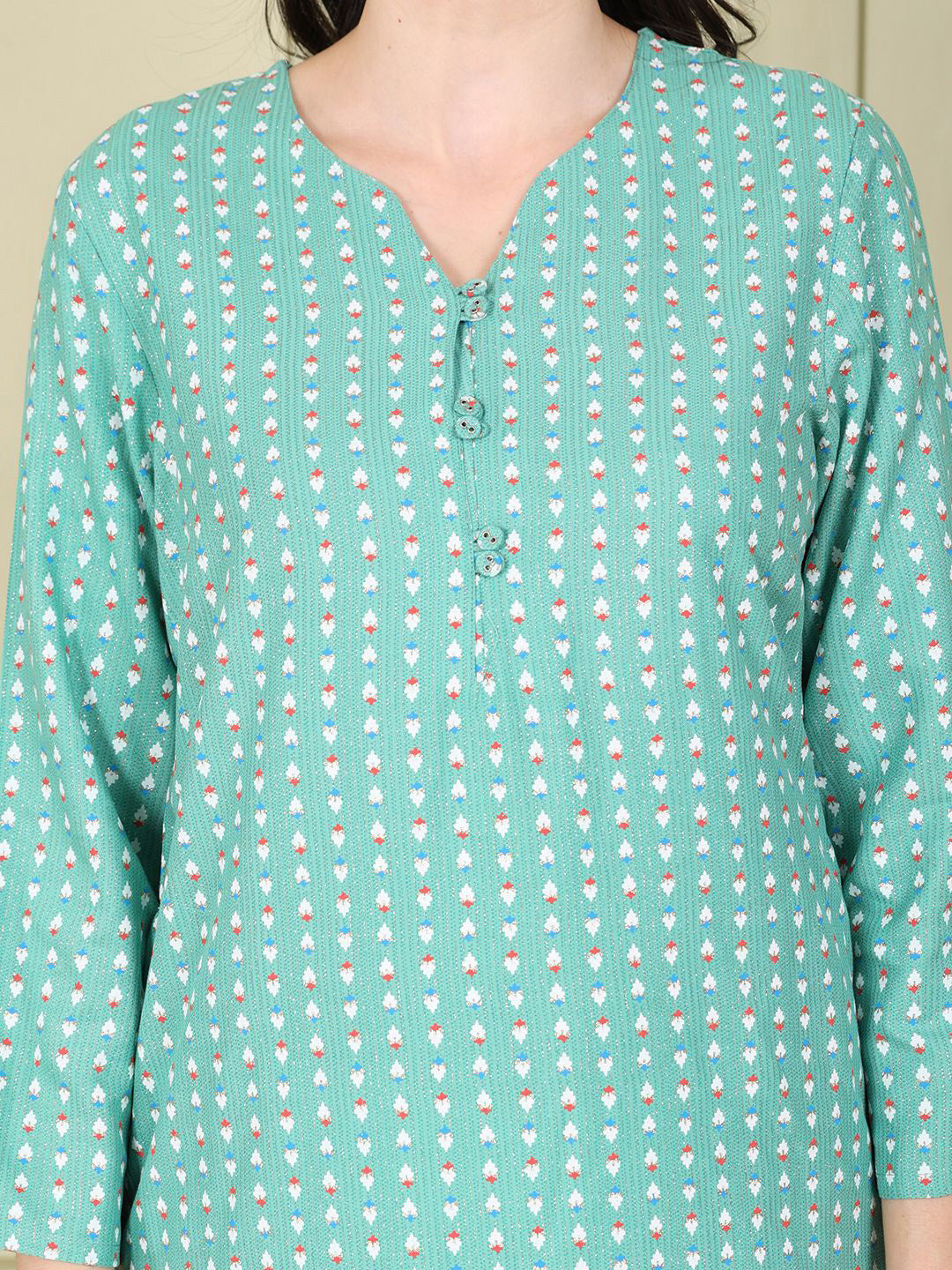 W Women Geometric Printed Flared Sleeves Sequinned Kurta