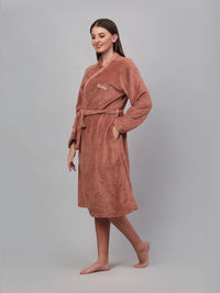KLOTTHE Rust Woollen Long Sleeves Bath Robe With Belt