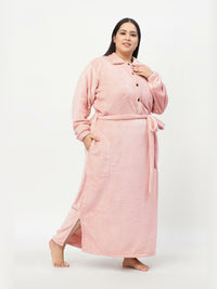KLOTTHE Plus Size Long Sleeve Woolen Bath Robe With Belt