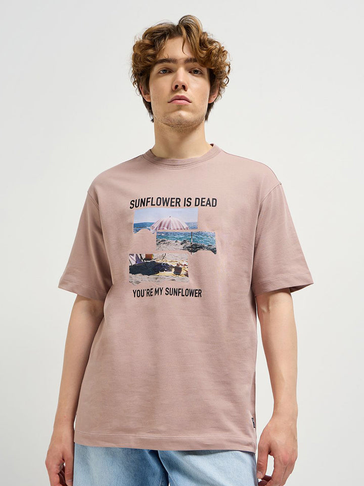 THE BEAR HOUSE Men Typography Printed Round Neck Cotton Oversized T-shirt