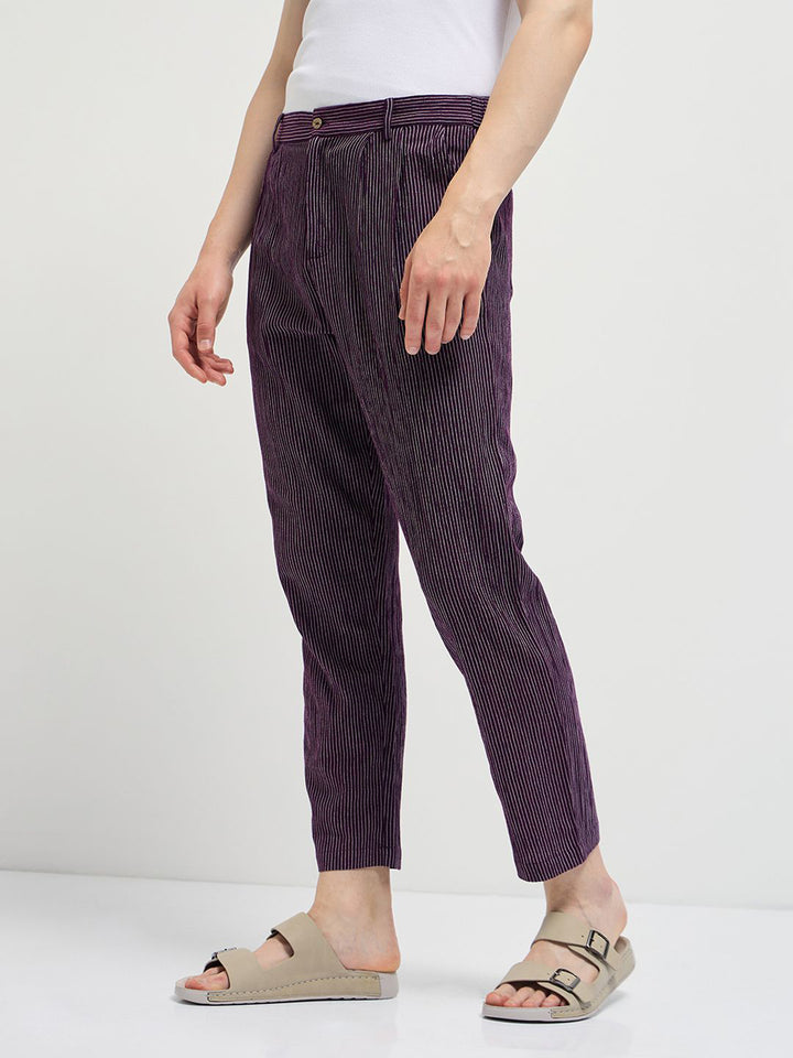 THE BEAR HOUSE Men Striped Slim Fit Pleated Trousers