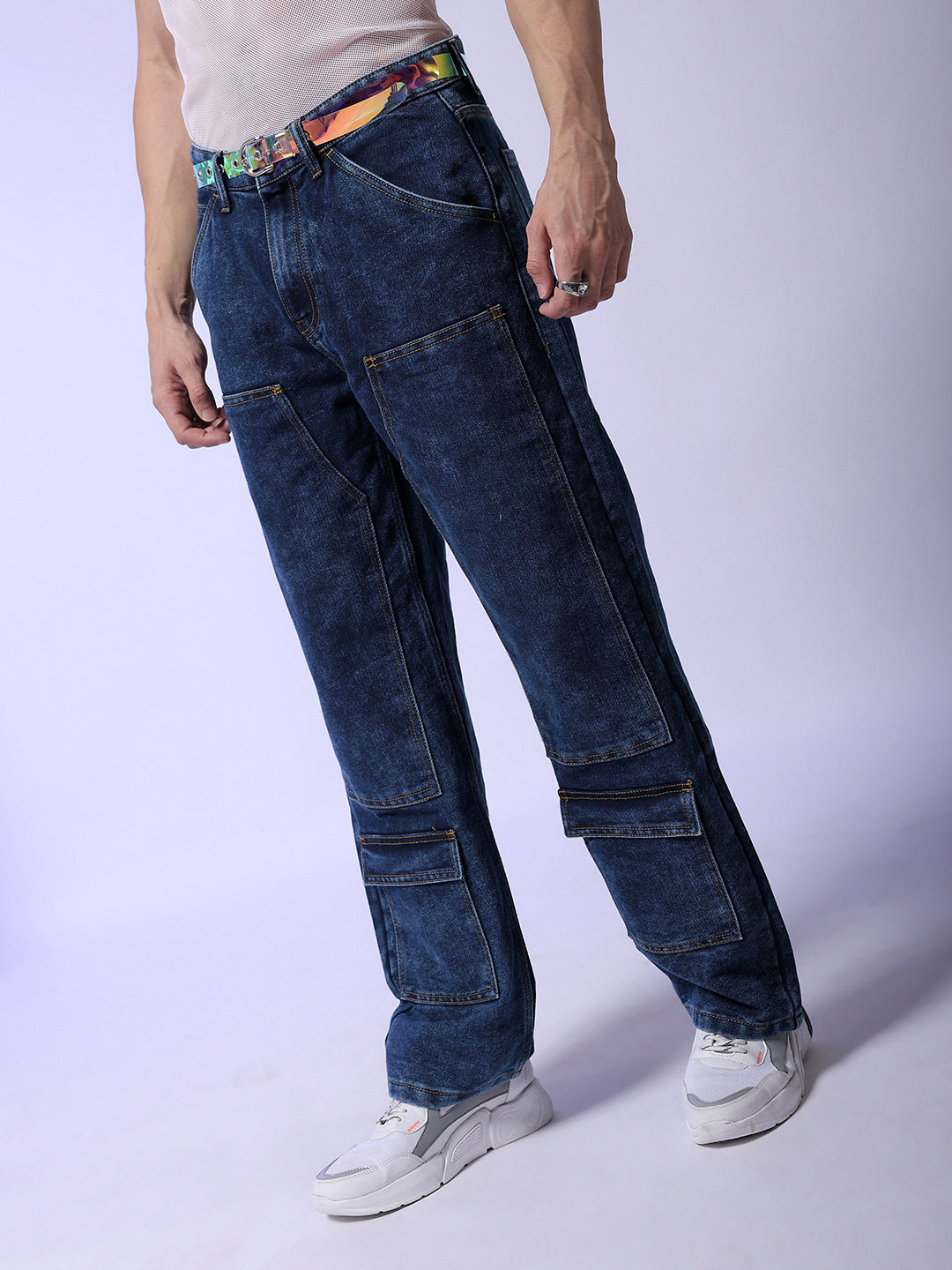 The Indian Garage Co Men Baggy Fit Light Fade Cargo Jeans