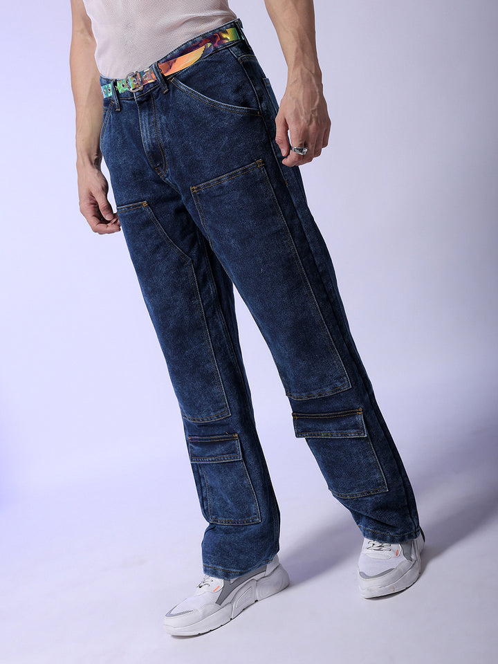 The Indian Garage Co Men Baggy Fit Light Fade Cargo Jeans