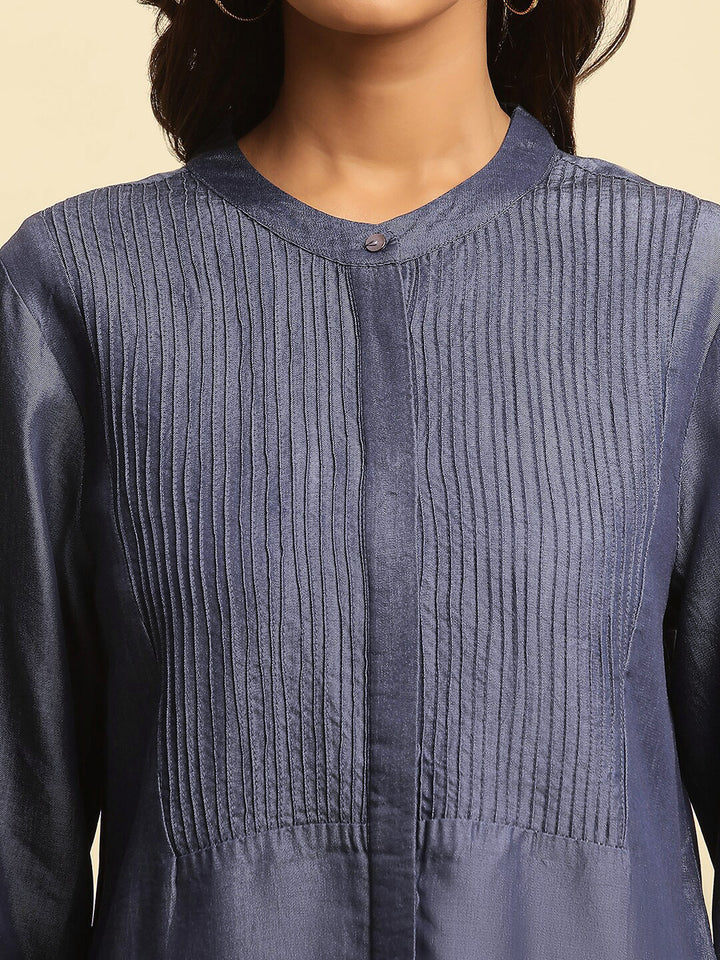 W Mandarin Collar Long Sleeves Lyocell Kurta