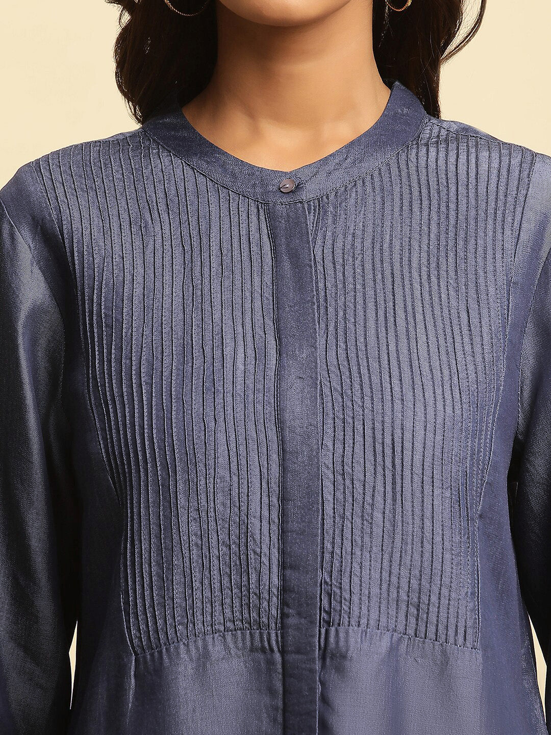 W Mandarin Collar Long Sleeves Lyocell Kurta