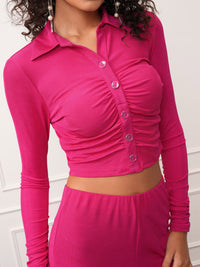 Tokyo Talkies Pink Long Sleeves Crop Shirt With Trousers