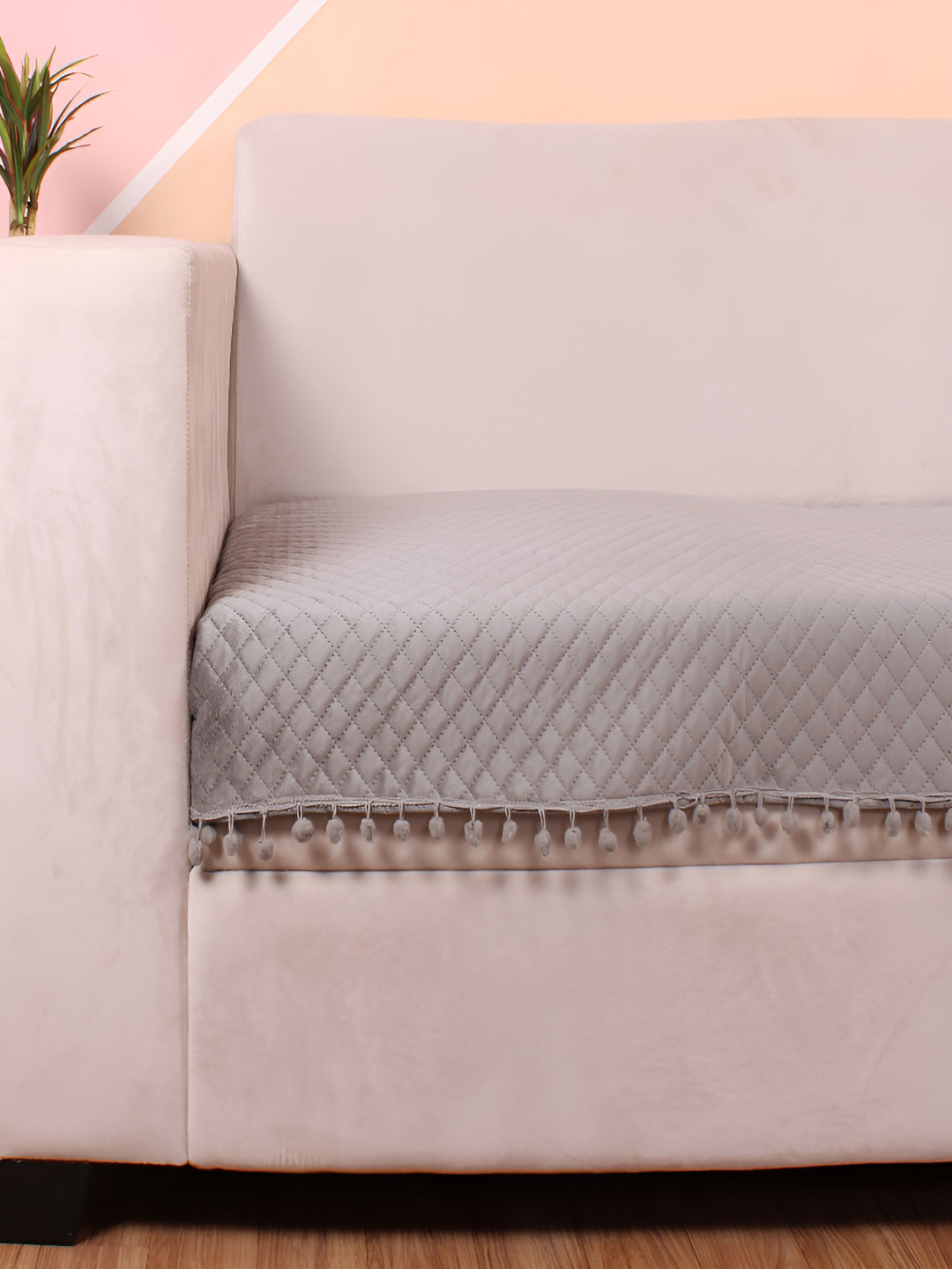 STITCHNEST Grey Self Design 2 Seater Sofa Cover