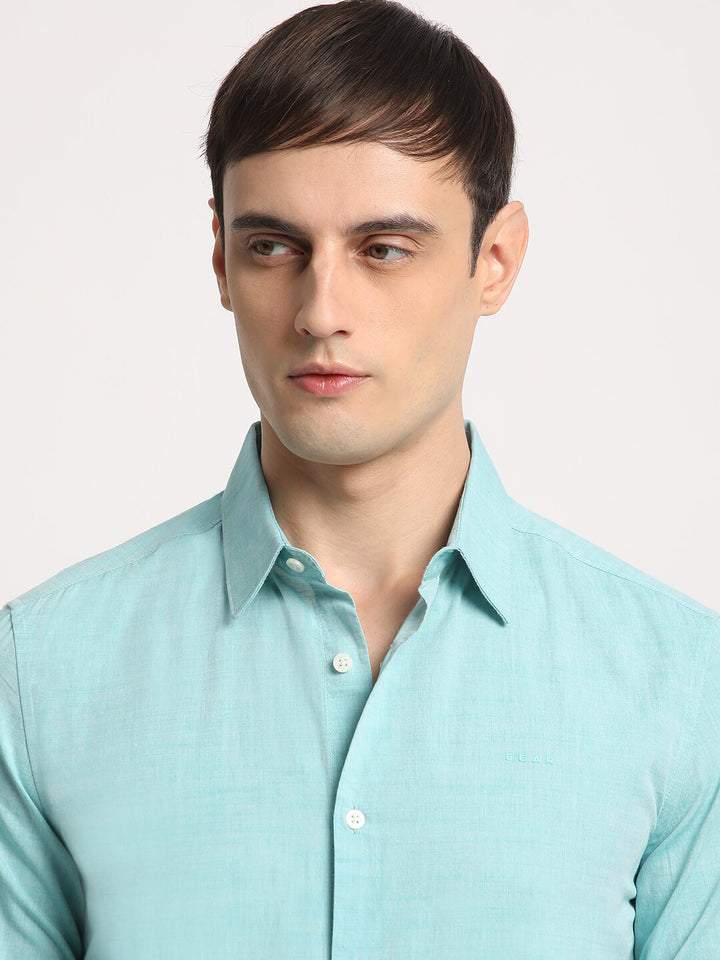 THE BEAR HOUSE Slim Fit Spread Collar Pure Cotton Casual Shirt